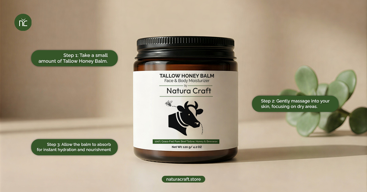 how to use tallow and honey balm by Natura Craft