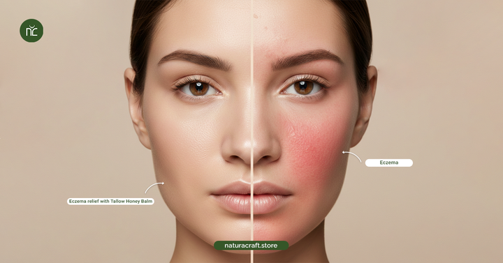 Before and after image showing the effectiveness of Tallow and Honey Balm for eczema.